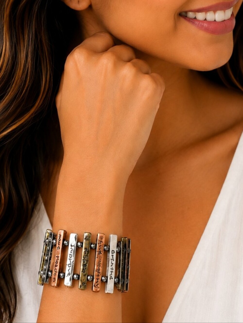 💎Inspirational Stretch Bracelet Positive Word Beaded Cuff Bracelet